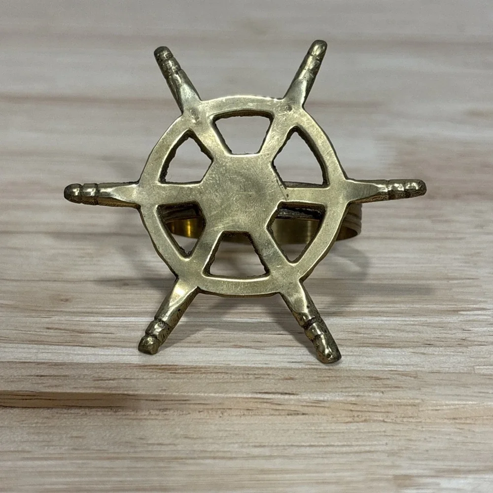 6 Brass Metal Ship Wheel Napkin Rings Nautical Decorative Table Decor Gold Tone